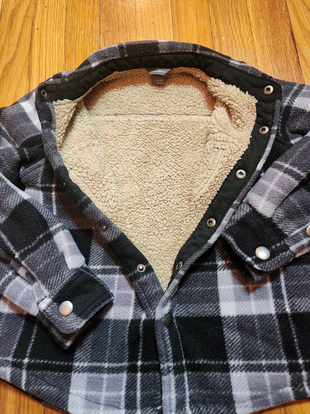 Eddie Bauer Black & Gray Plaid Sherpa-Lined Kids Jacket Size 4/5 - Picture 5 of 15